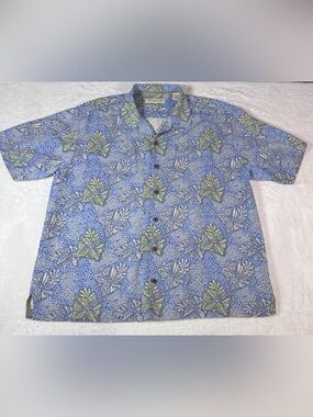 Tommy Bahama XL 100% Silk Blue Tropical Hawaiian Shirt